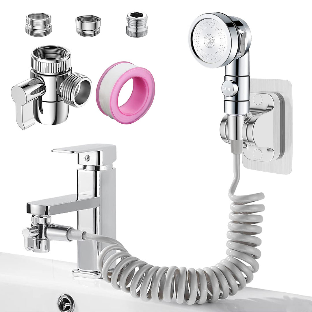 Set Waschbecken Duschkopf, Roscid 3 Modus Handbrause Wassersparend Extern mit 2.5M Schlauch mit 3 Ad