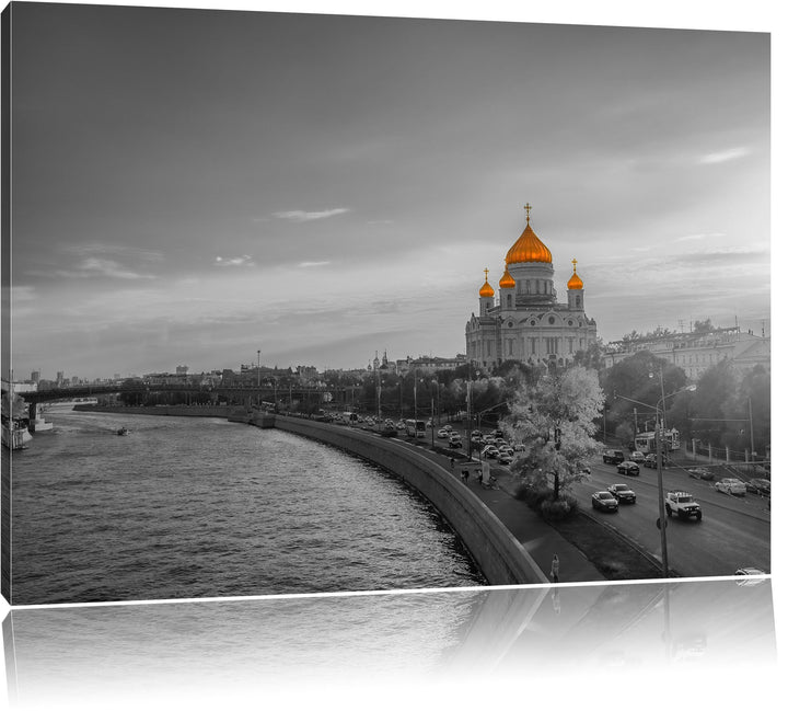 Christ-Erlöser-Kathedrale in Moskau schwarz/weiss Format: 100x70 auf Leinwand, XXL riesige Bilder fe
