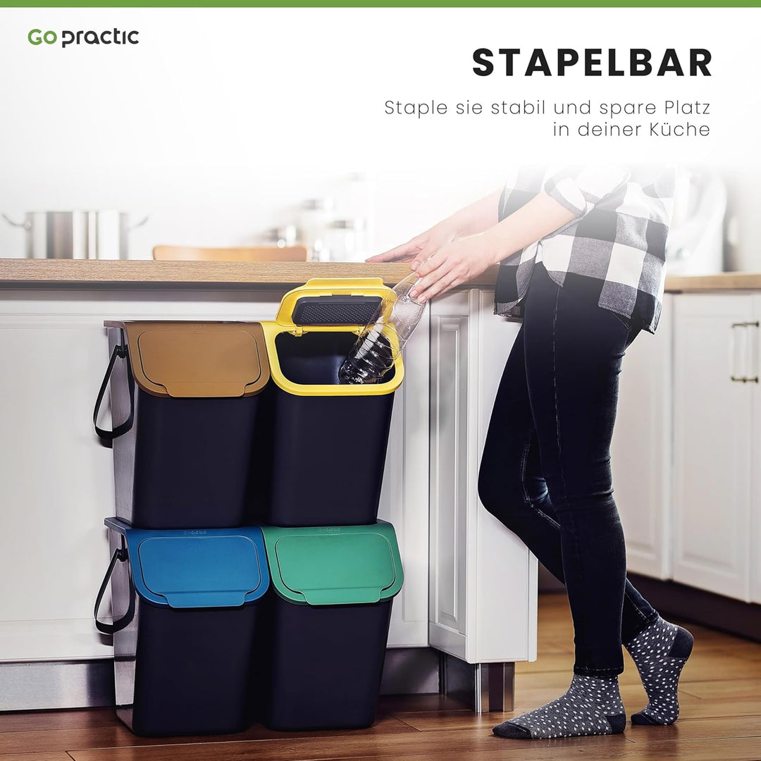 Go Practic Set von 3 Mülleimer Stapelbox | Abfalltrennsystem zur Mülltrennung in der Küche | Abfalls