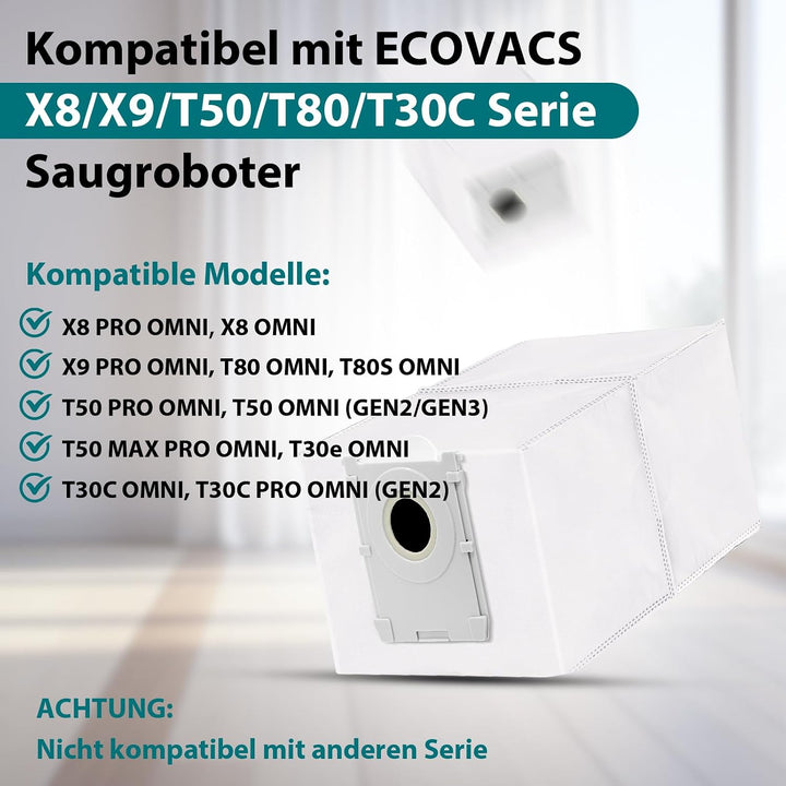 12 Stück Staubbeutel Kompatibel mit Ecovacs Deebot T50/T50 PRO/T50 MAX PRO/T30C/T30C PRO/T80/X8/X8 P