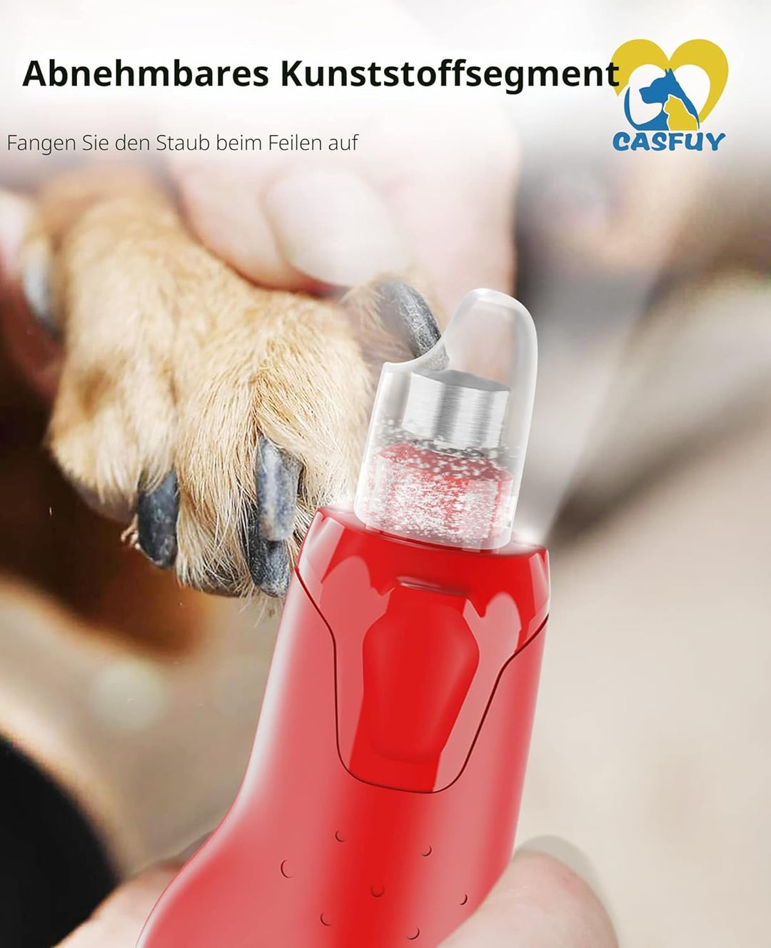 Casfuy Krallenschleifer für Hunde - (45 dB) 6-Gang-Haustier-Krallenschleifer mit 2 LED-Lichtern für