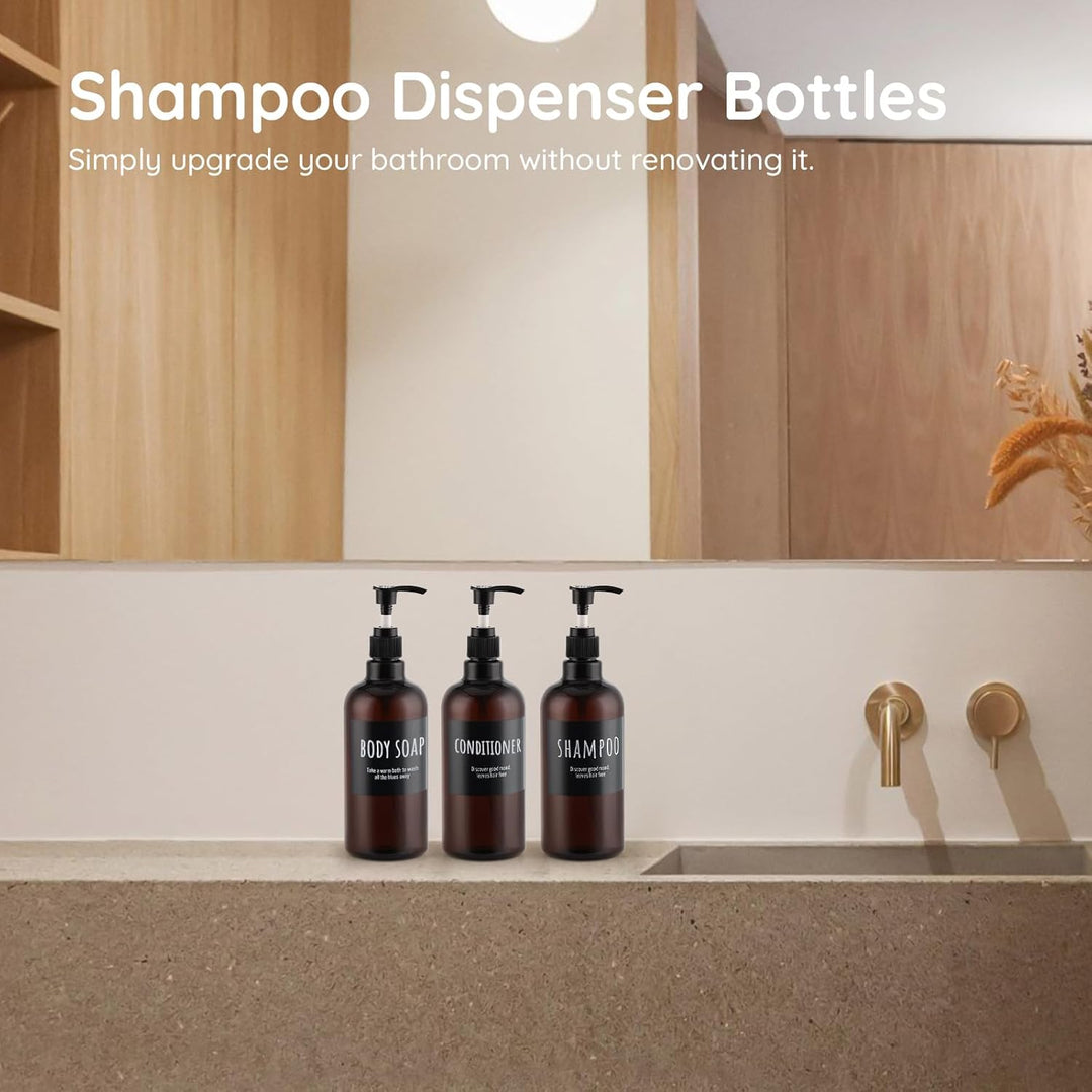 Segbeauty 500ml Shampooflasche Nachfüllbar, 3pcs 16.9oz Shampoospender mit Etikett, Leere Pumpflasch