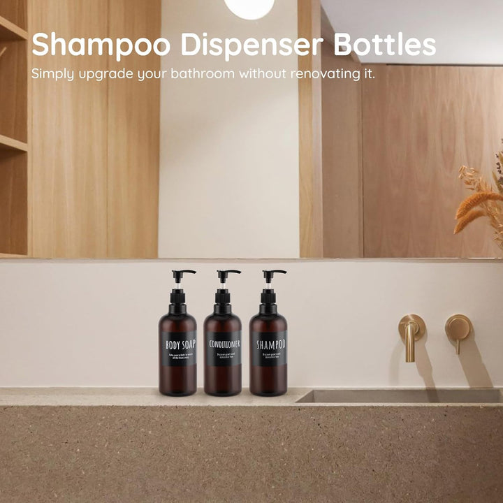 Segbeauty 500ml Shampooflasche Nachfüllbar, 3pcs 16.9oz Shampoospender mit Etikett, Leere Pumpflasch