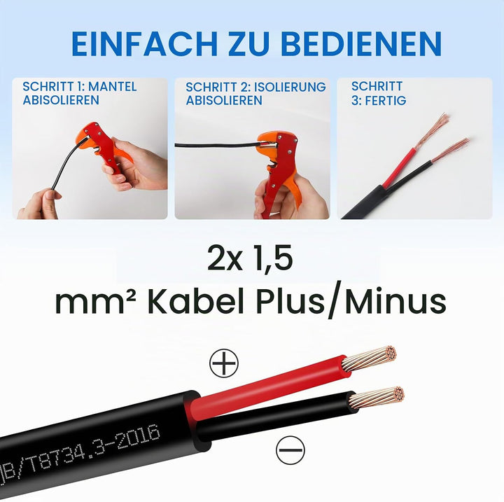 2 Adriges Fahrzeugleitung Kabel 20m, 12V 24V 2 Adriges Anhängerkabel LED-Rücklichter Verkabelung Kab