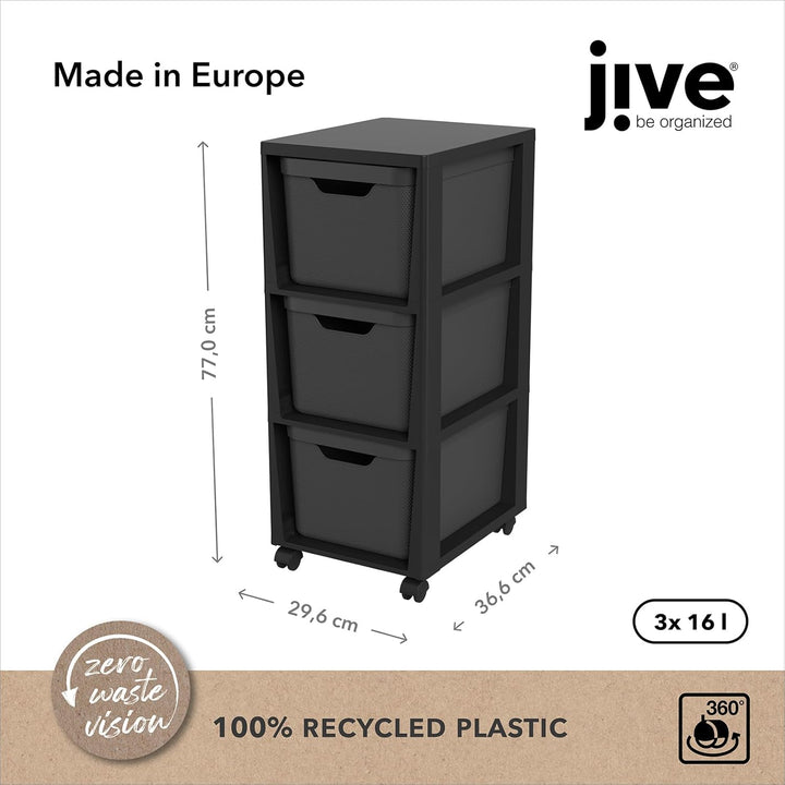 Jive Rotho Tower black Rollcontainer mit 3 Schubladen, Kunststoff (PP) BPA-frei, schwarz, 3 x 16l (3