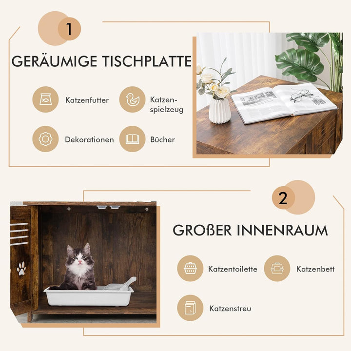 GOPLUS Katzenschrank, Katzentoilette mit seitlichem Eingang, 2 Türen, 2 in 1 Katzenhaus und Couchtis