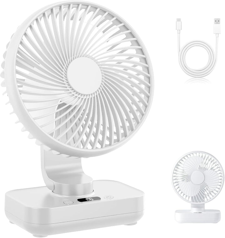 Mini Tischventilator Leiser, 120°Oszillation, 4 Geschwindigkeiten, USB Ventilator mit Akku 4000mAh,