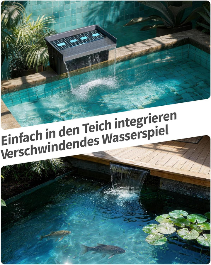 POPOSOAP Wasserfall Teich 60cm Überlauf für grosse Gartenteich-Wasserspiele Bis zu 15000 Liter, Bis