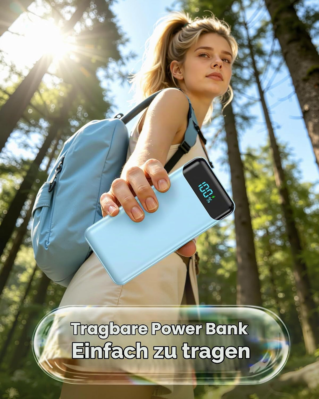 Enerwow Power Bank 27000mAh, Powerbank Schnellladen mit Integriertem USB-C Kabel, 4 Ausgänge &amp; 3 Ein