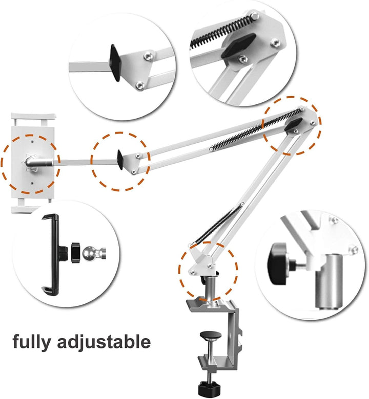 ZenCT Tablet-Halterung, Handy-Ständer, Bett-Halterung mit verstellbarem Metallarm, kompatibel mit iP
