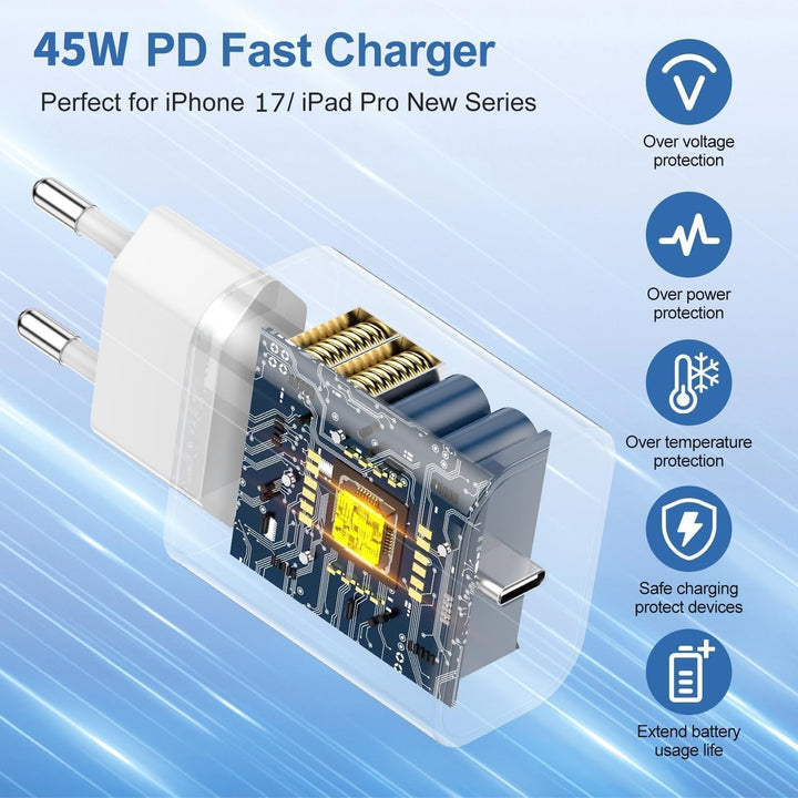 45W USB C Ladegerät mit Kabel [2M+3M], Typ C Schnellladegerät mit Ladekabel Lang für iPhone, Type C
