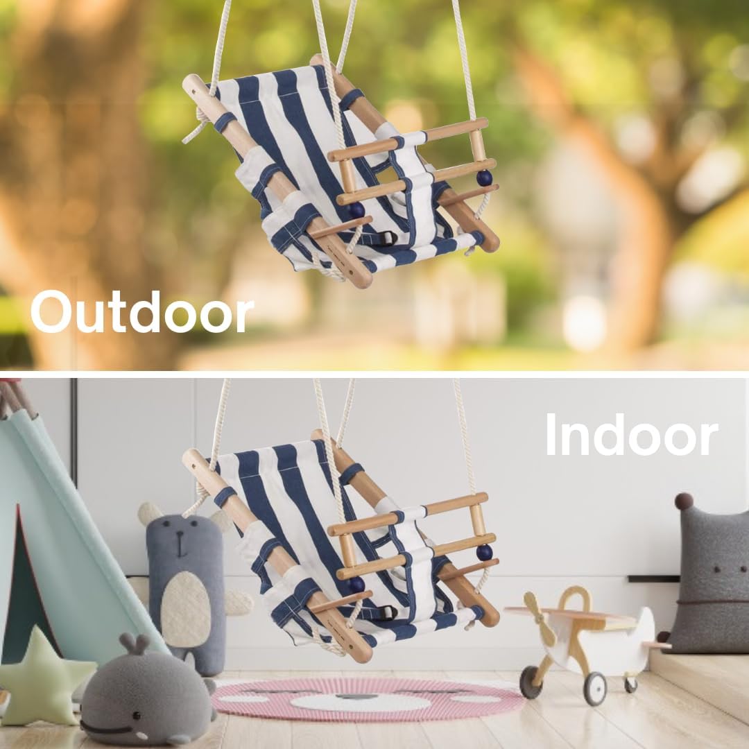 h2i Babyschaukel mit Haltegurt | Kinderschaukel aus wetterfestem Stoff | Kleinkindschaukel für Indoo
