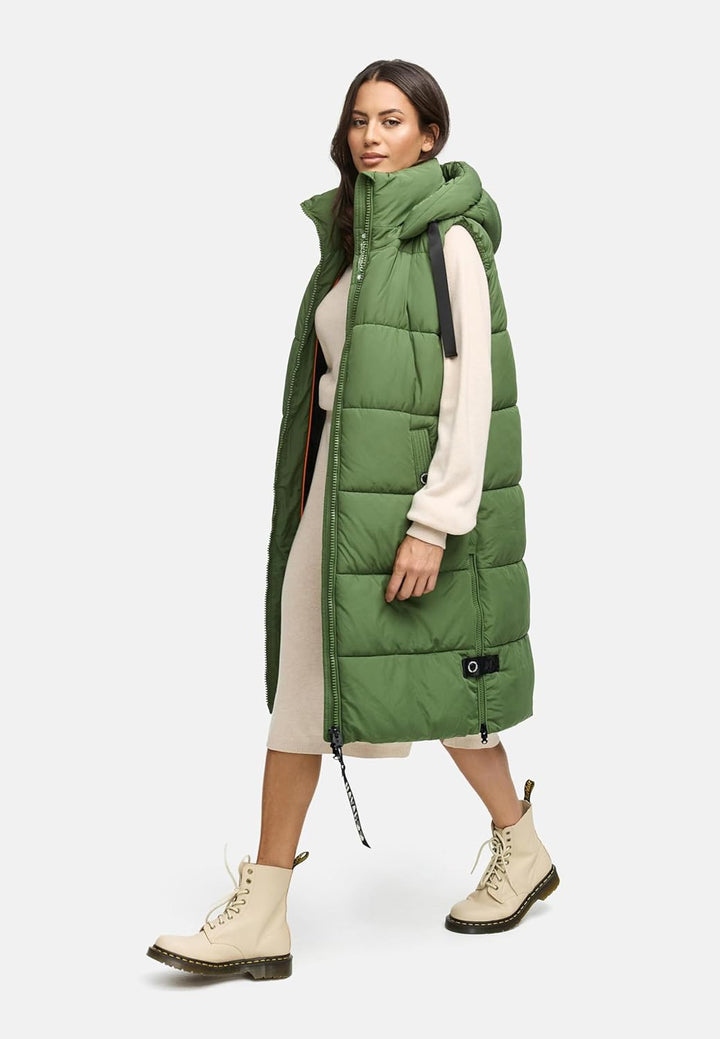 Navahoo Damen ärmellose Lange Outdoorweste warme Winterjacke Schnuffelchen XS-3XL XS Pine Olive, XS