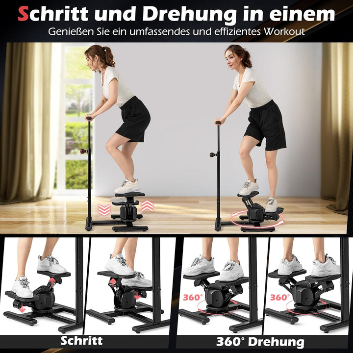 COSTWAY Stepper mit Lenker, Fitness-Stepper mit verstellbaren Widerstand & LCD Anzeige, Treppensteig
