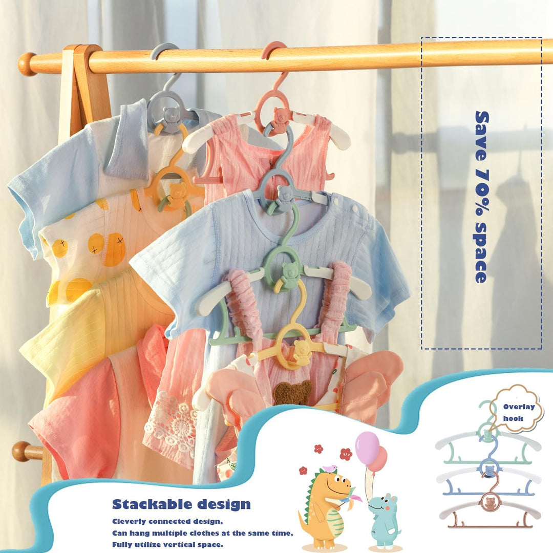 JSF Mitwachsende kleiderbügel Kinder, Set20 Stapelbare Kleiderbügel mit Bärchen-Haken, rutschfest Ba