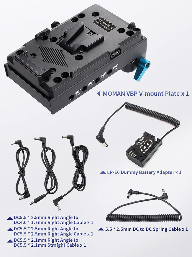 Moman V-Mount Battery Plate VLock Adapterplatte, Netzteil-Splitter mit 15 mm Stangenklemme für BMPCC