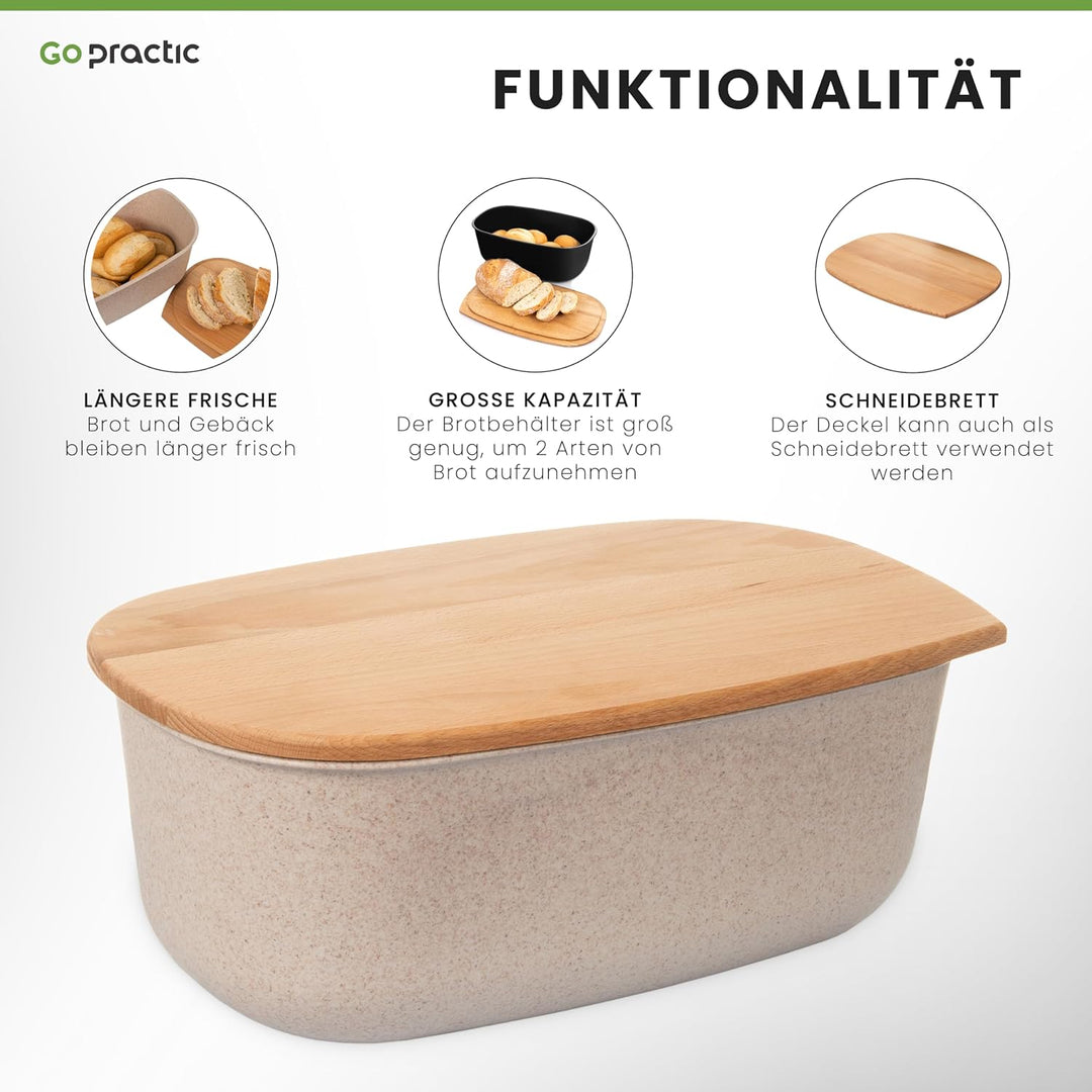Brotkasten mit Holzdeckel, Brotaufbewahrungsbox In Naturbeige, 37,5x23,5x15,5 cm, Perfekt Für Frisch