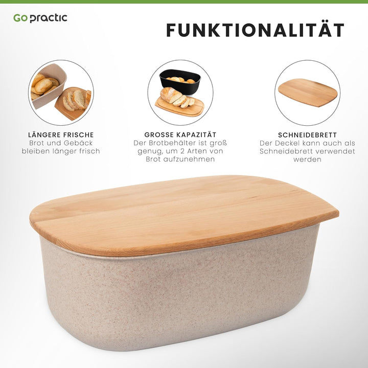 Brotkasten mit Holzdeckel, Brotaufbewahrungsbox In Naturbeige, 37,5x23,5x15,5 cm, Perfekt Für Frisch