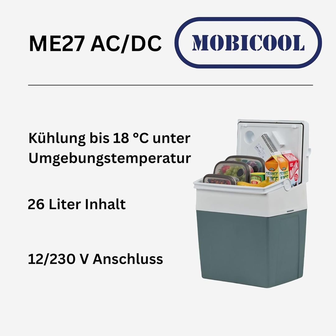 Mobicool ME27 elektrische Kühlbox 26L – 12V und 230V – Tragbare Camping Kühlbox für Auto, Wohnmobil,