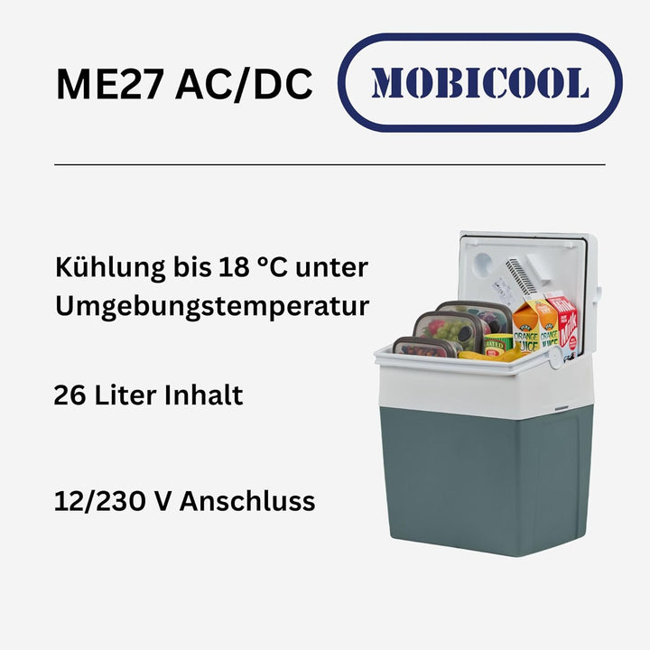 Mobicool ME27 elektrische Kühlbox 26L – 12V und 230V – Tragbare Camping Kühlbox für Auto, Wohnmobil,