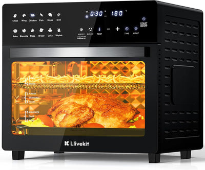 LLIVEKIT Heissluftfritteuse Minibackofen 26L, 1700W Airfryer XXL mit 12 Programmen und Rezeptbuch, H