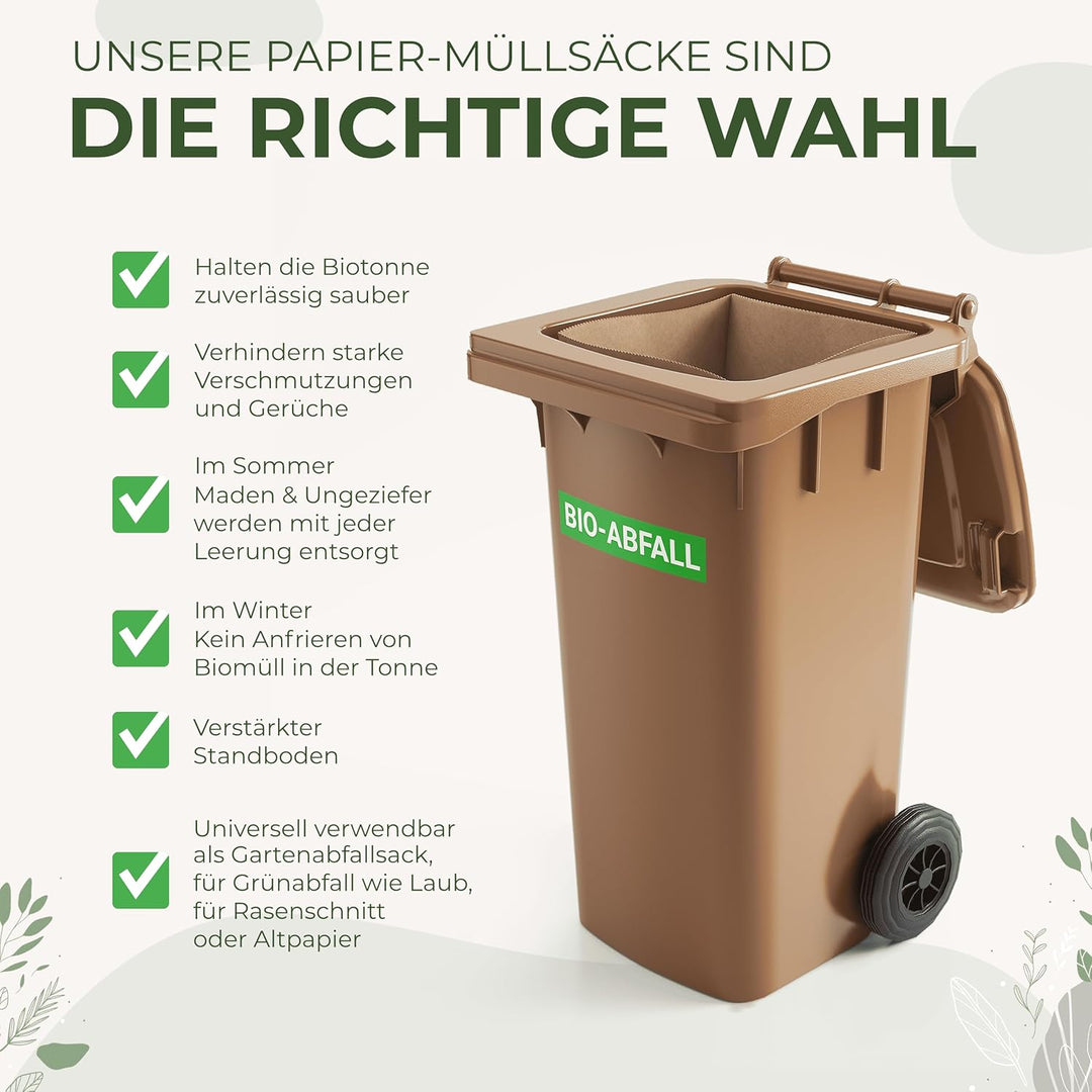 BIOGLÜCK® - 60 &amp; 80 Liter Biomüllsäcke für die Biotonne [25 Stück] / Extra nass- &amp; reissfestes Papie
