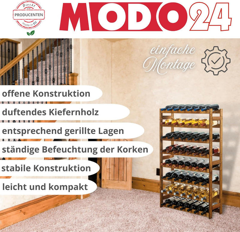 MODO24 Weinregal, Holz, unbehandelt, 63 x 25 x 102 cm, 17-Einheiten 63.0 x 25.0 x 102.0
