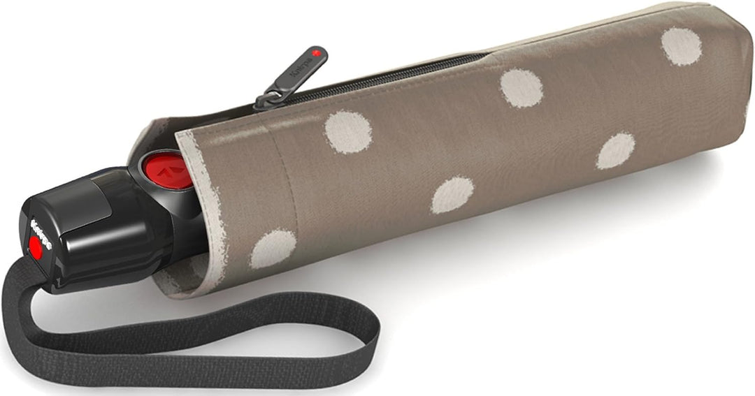 Knirps T.200 Taschenschirm Duomatic DOT Art Taupe - inkl. Futteral im Schirmdesign - Hochqualitative