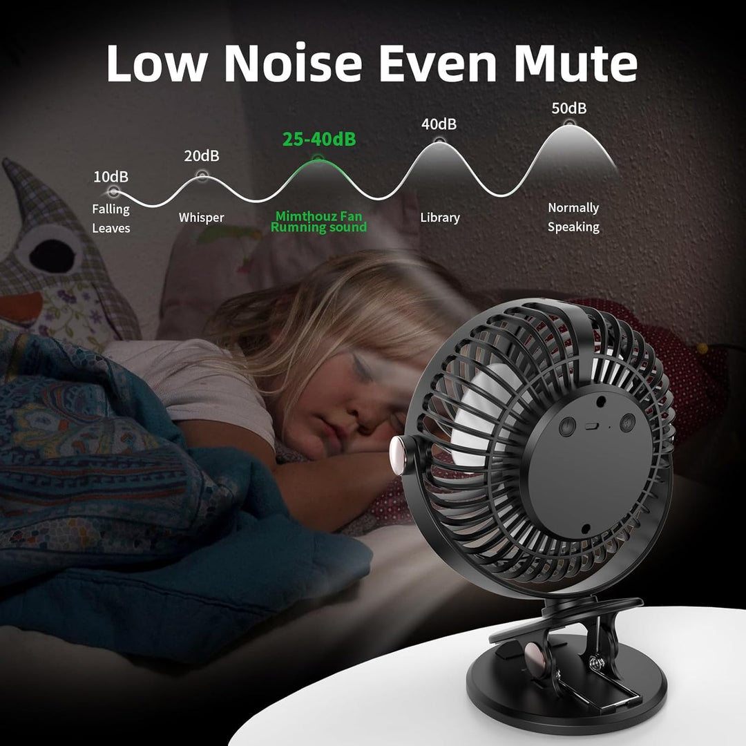 Schreibtischventilator, Mini-Ventilator, USB, leise, mit LCD-Display, 6000 mAh, kleiner Ventilator,
