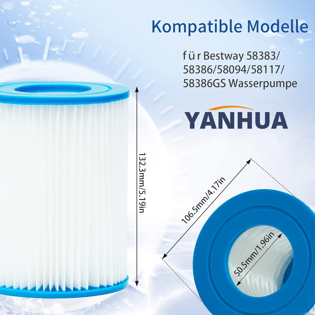YANHUA Poolfilter Kartusche Typ II, Pool Filter grösse 2, für 58383/58381/58093/58094, Filterkartusc