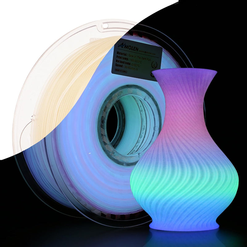 AMOLEN PLA Filament Glow in The Dark Multicolor Rainbow PLA Filament, Farbverlauf 3D Drucker Filamen