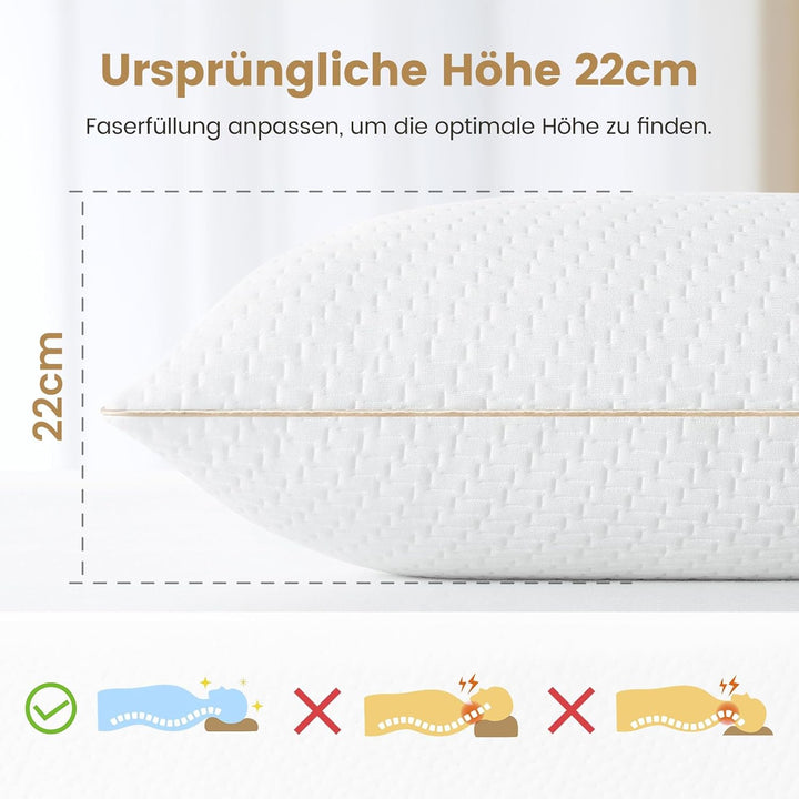 BedStory Kopfkissen 40x80 2er Set mit abziehbarem Bambusfasern Bezug, Antimilben und antibakteriell
