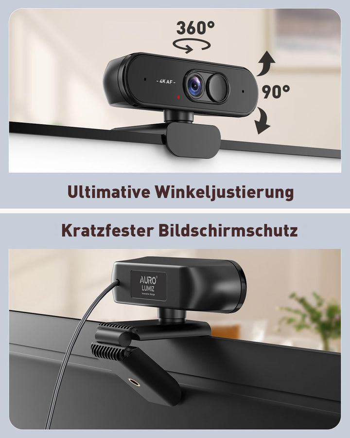 4K UHD Webcam mit Autofokus-Objektiv, kristallklarem Mikrofon, Privatsphäre-Abdeckung, ausfahrbarem