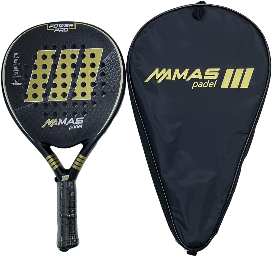 MAS Padel Power Pro Padelschläger, Gold/Schwarz, Unisex, Erwachsene, 100% Carbonbeschichtung, raue O