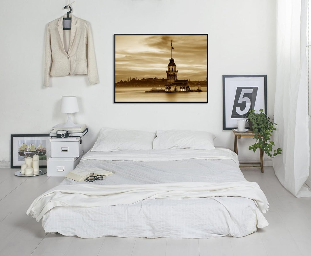 Paul Sinus Art 105x75cm Wandbild – Farbe Sepia - auf Leinwand inkusive Schattenfugenrahmen schwarz -