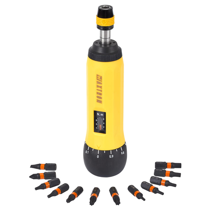 Drehmoment Schraubendreher 1/4 Zoll (6,3 mm), 1-6 Nm, Schnellwechselfutter, 13-tlg. Schraubendreher