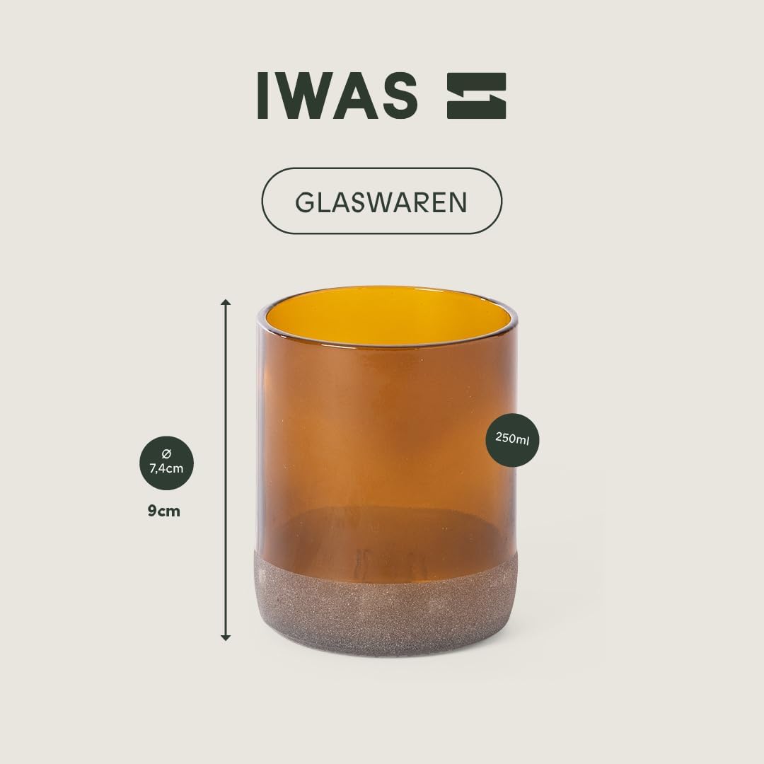 IWAS Upcycled Auburn Trinkgläser | 250ml | 8oz | 6er Set | Nachhaltige Wassergläser | Umweltfreundli