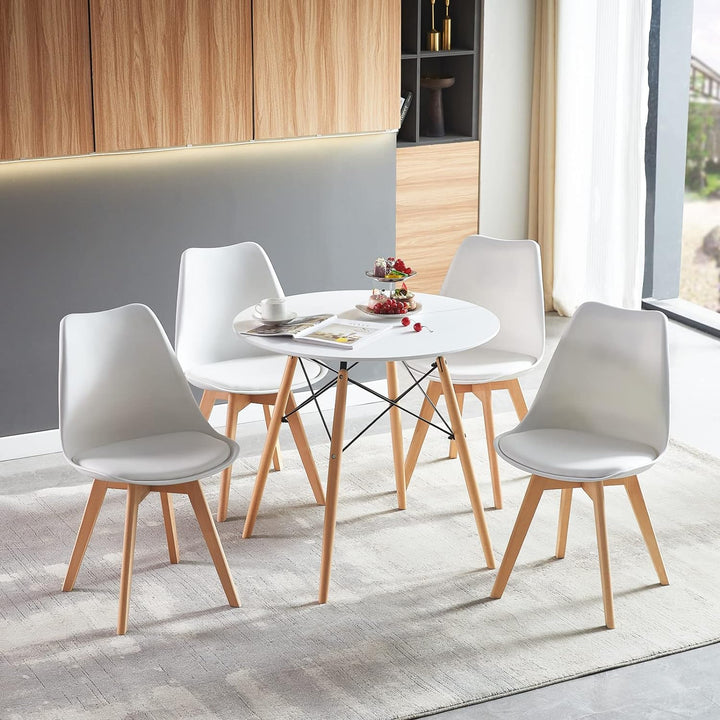 H.J WeDoo Esstisch Rund Küchentisch Modern Retro Kaffeetisch mit Buche Holz Beine Weiss 80 x 75 cm,