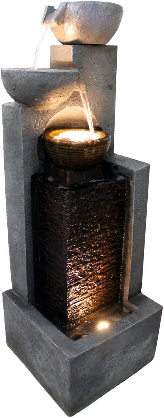 Grosser Gartenbrunnen mit LED Beleuchtung Springbrunnen Kaskade Wasserspiel Gartendekoration