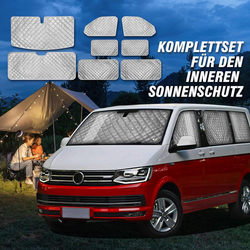 MaxEarn 8Stk Thermomatte Fahrerhaus passend für VW LWB T5/T6, Luxus Interne Auto Sonnenblende Fronts