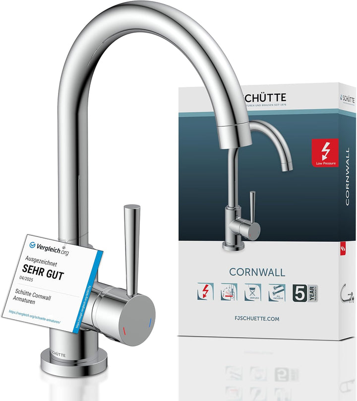 SCHÜTTE 79119 CORNWALL Küchenarmatur Niederdruck, Spültischarmatur mit hohem Auslauf, Einhebelmische