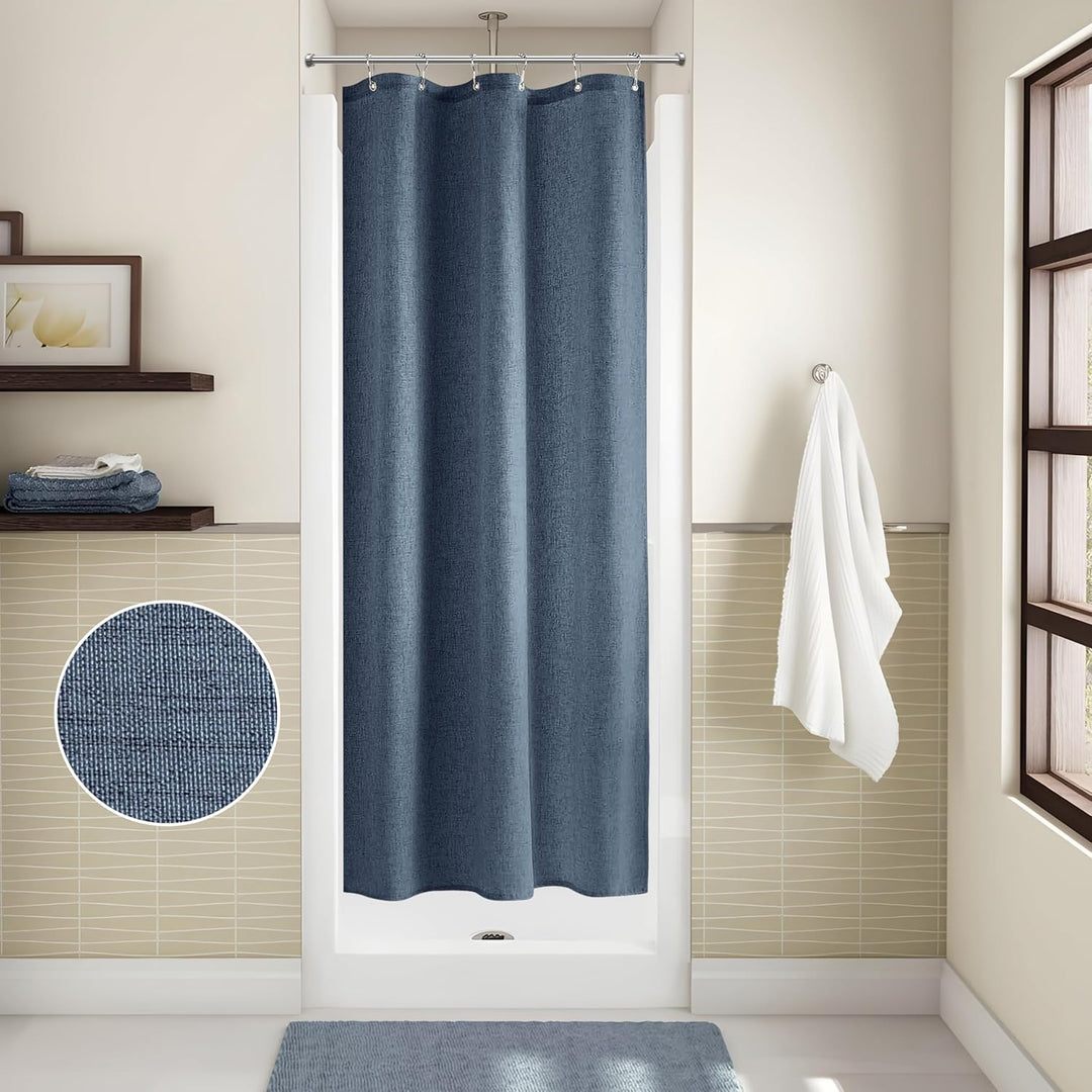 VANZAVANZU Duschvorhang Schmaler Leinen 92 x 182 cm mit Metall Duschvorhangringe Schwerer Stoff Text