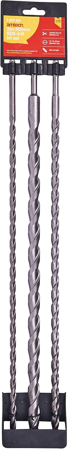 Am-Tech 3 Stück 600 mm sds Drill bit Set, E0692 Size 600mm, Size 600mm
