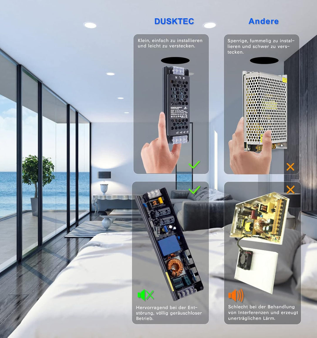 DUSKTEC LED Netzteil 400W 12V LED Trafo 33.3A, IP20 LED Transformator AC 220/230V auf DC 12 Volt Tre
