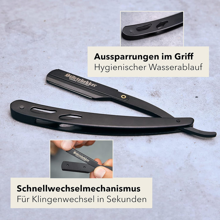 Störtebekker® Rasiermesser im handgefertigten Lederetui inkl. Alaunstift - Straight Razor mit Rasurg