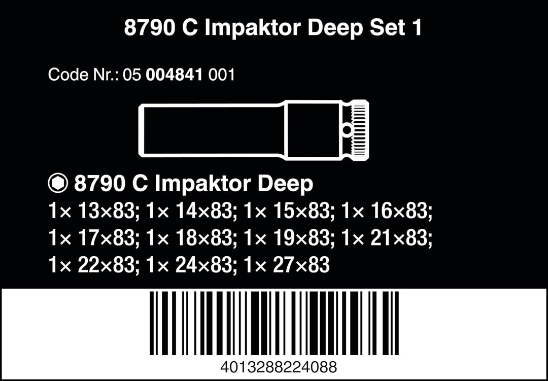 Wera 05004841001 8790 C Impaktor Deep Set 1, Steckschlüsseleinsatz Satz, 11-teilig Schwarz Single, S