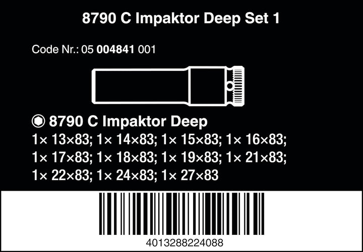 Wera 05004841001 8790 C Impaktor Deep Set 1, Steckschlüsseleinsatz Satz, 11-teilig Schwarz Single, S