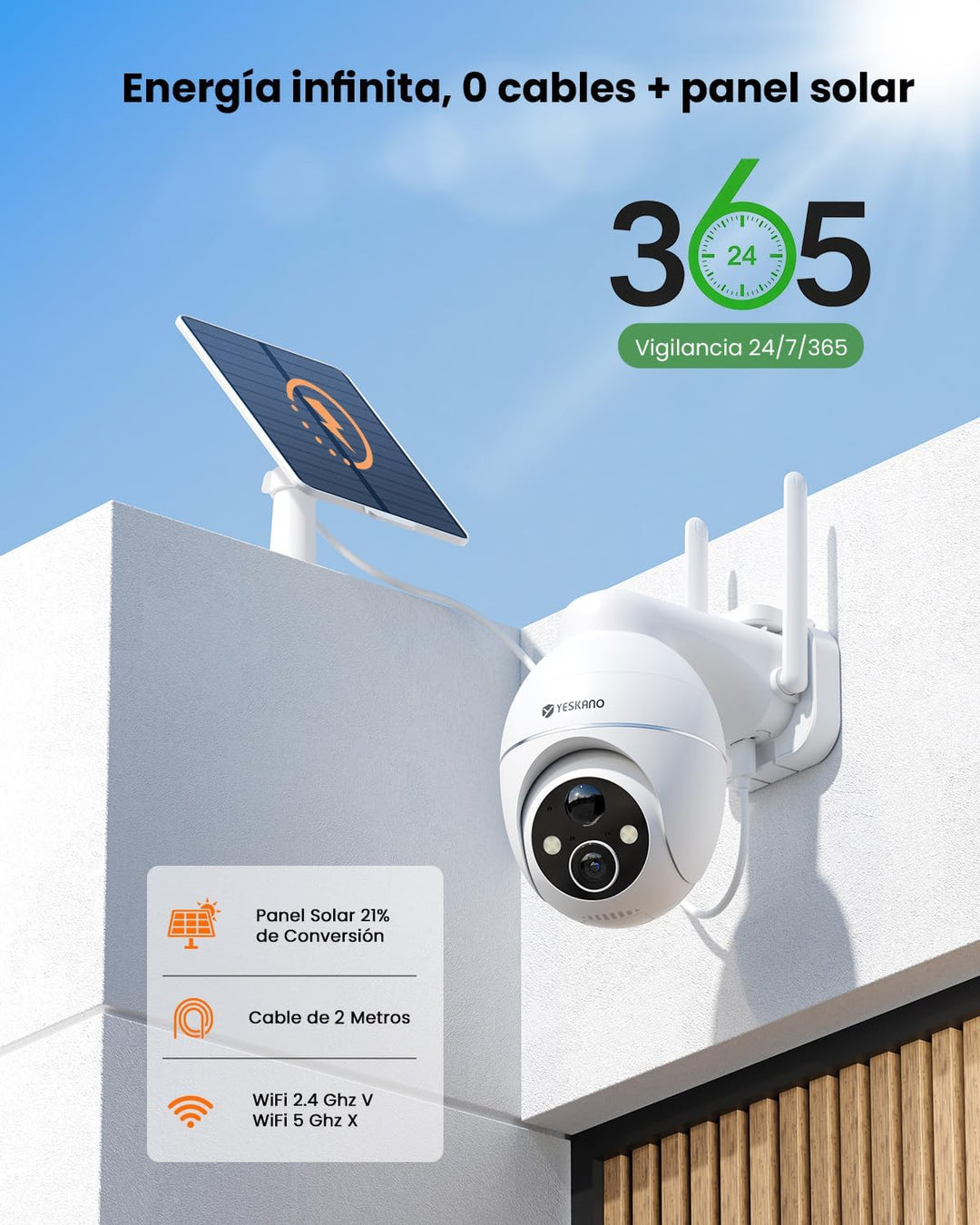 2K Überwachungskamera Aussen Akku Solar, Kabellos 2,4GHz WLAN Outdoor Kamera, 360° PTZ Kamera Überwa