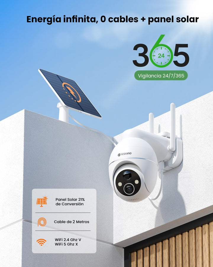 2K Überwachungskamera Aussen Akku Solar, Kabellos 2,4GHz WLAN Outdoor Kamera, 360° PTZ Kamera Überwa