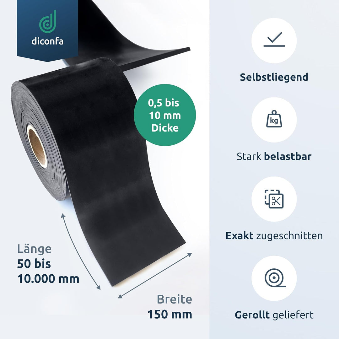diconfa Gummistreifen SBR 150mm 15cm 0,15m BREIT, 10000mm LANG, 0,5mm STARK | WÄHLEN: DICKE 0,5 bis